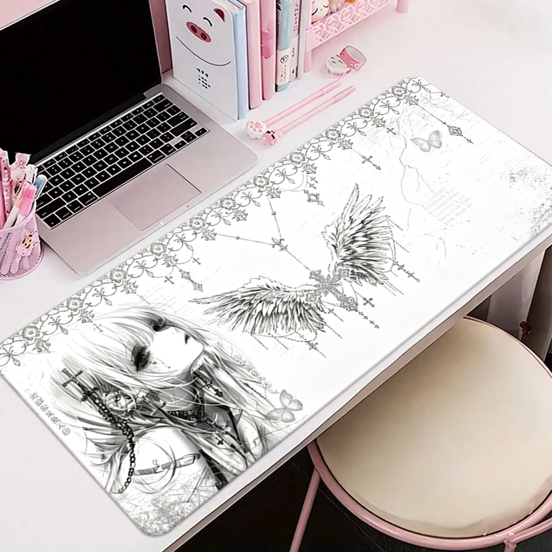 Tech Accessories Desk - Leather Mousepad Black White Anime Aesthetics